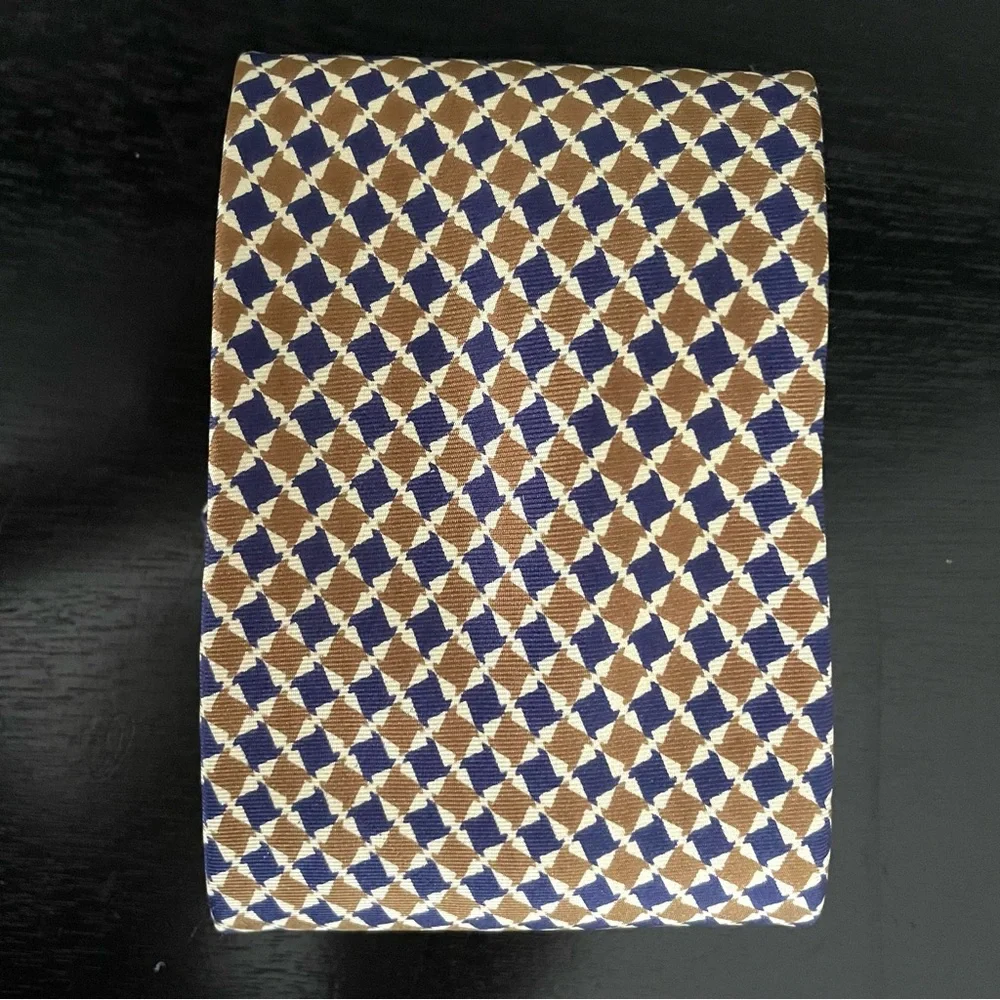 Christian Dior Silk Tie Blue Mustard Yellow Chic Party Office Suit Shirt Attire